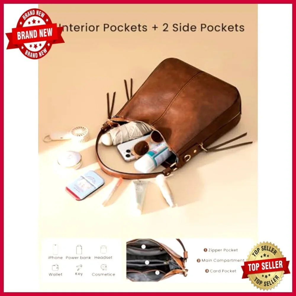 Large Faux Leather Hobo Bag Crossbody Shoulder Purse with Multiple Pockets